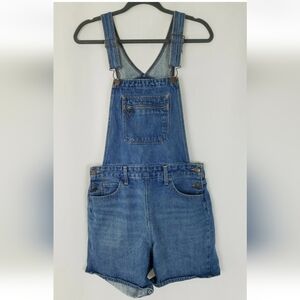 Vintage Levi's women M short jeans denim overalls orange tab blue light wash.